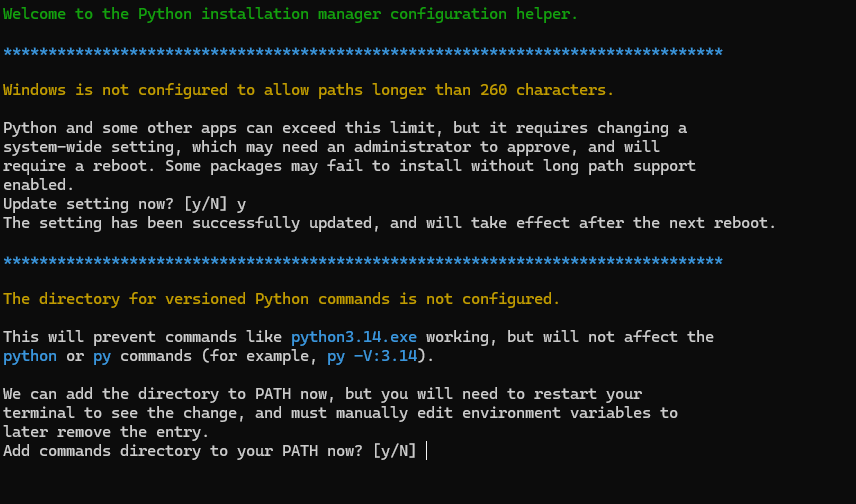 Python install managerのAdd commands directory to your PATH now
