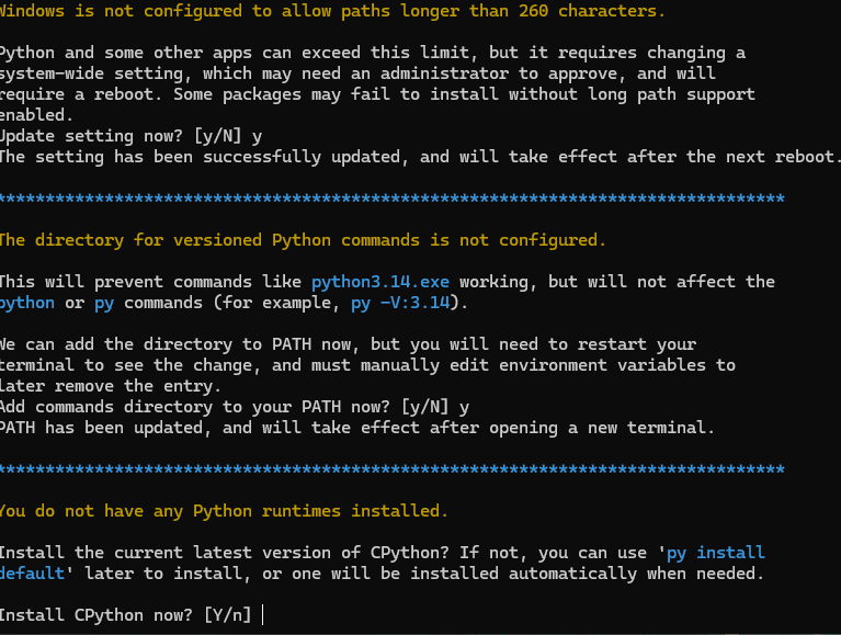 Python install managerのInstall CPython now?