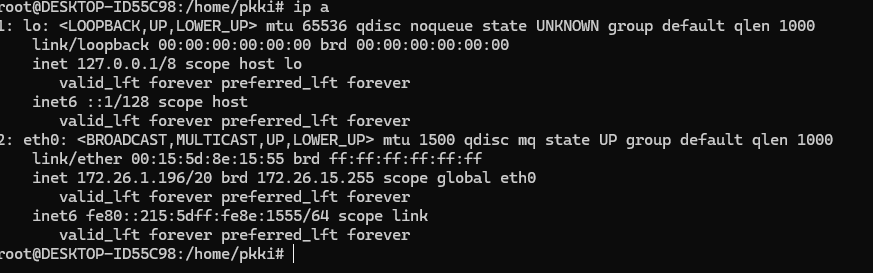 WSL画面 ip a実行画面