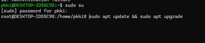 WSL画面
sudo su sudo apt update && sudo apt upgrade