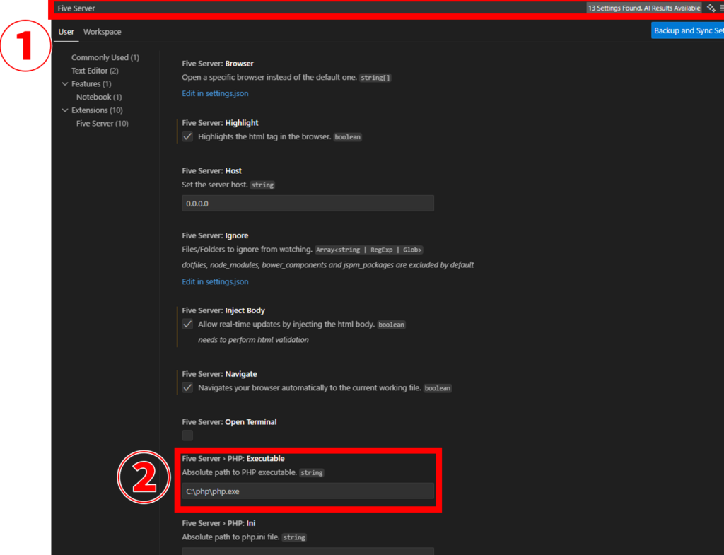 Live Server(Five Server)設定