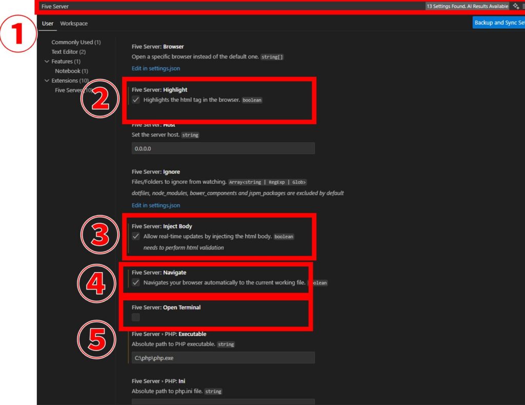 Live Server(Five Server)の設定