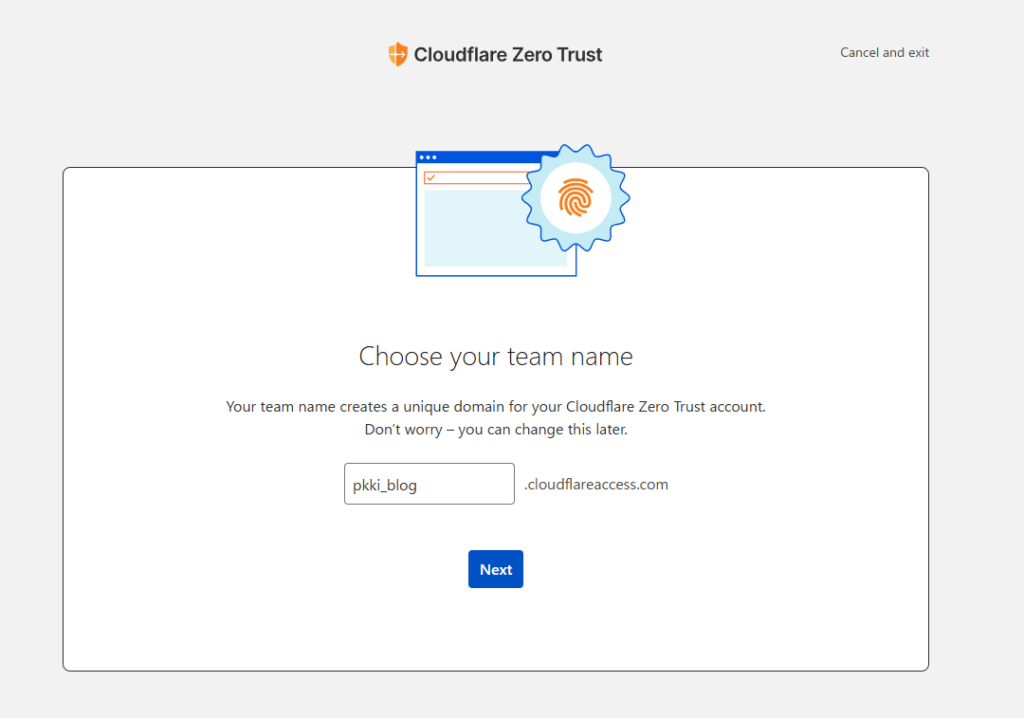 Cloudflare Zero Trust チームネーム入力