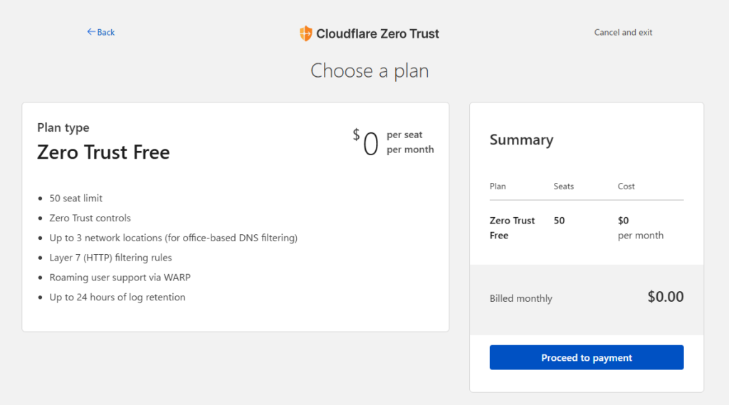 Cloudflare Zero Trust プラン確認