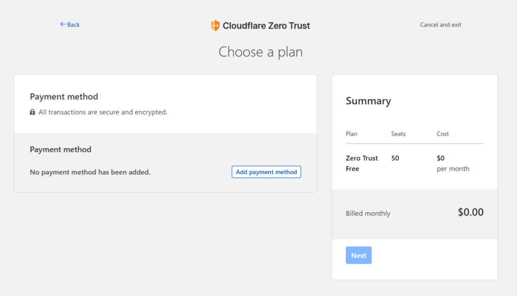 Cloudflare Zero Trust 支払い方法追加