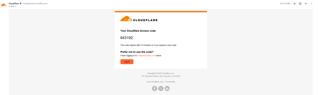 Cloudflare Access から届いたコード