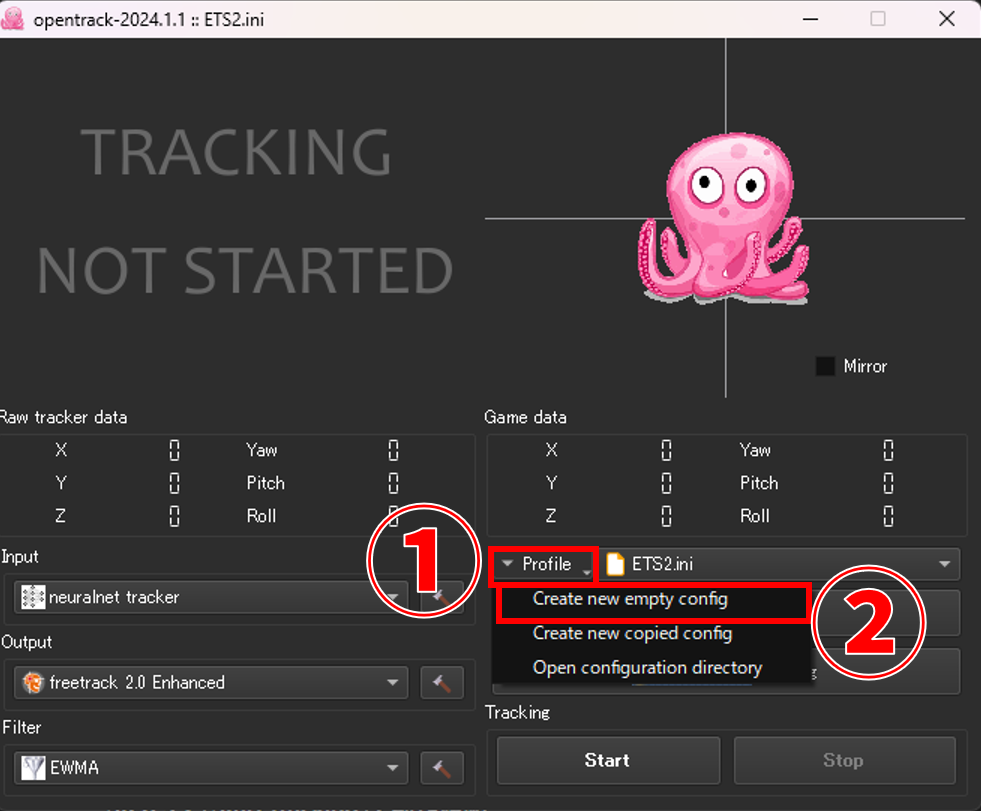 OpenTrack新規プロファイル作成