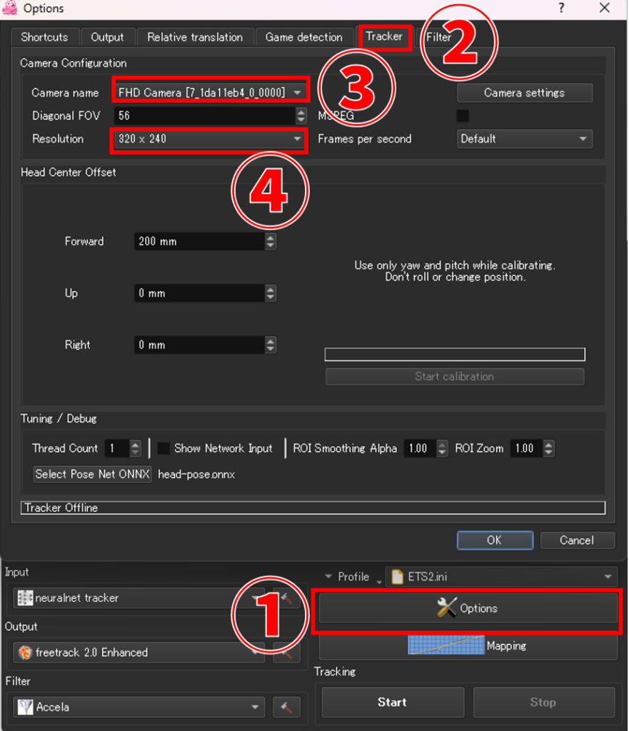 OpenTrackカメラ設定