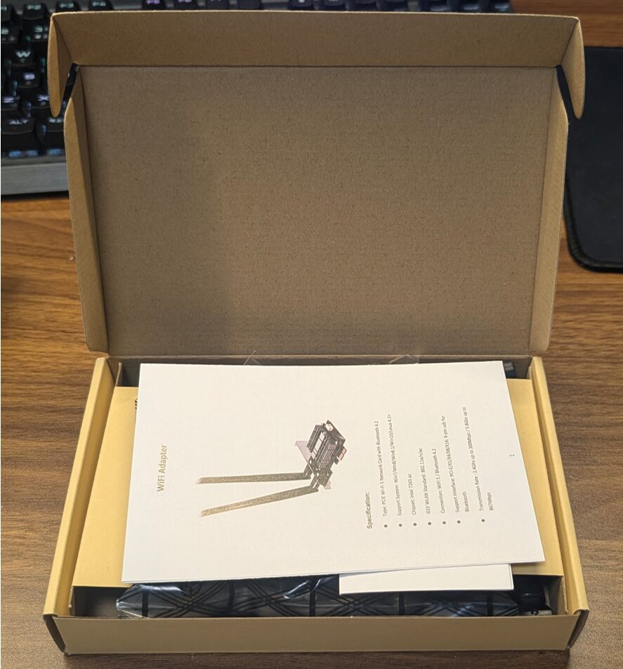 GLOTRENDS AC1200 WiFi 5 PCIeカード箱開けたとき