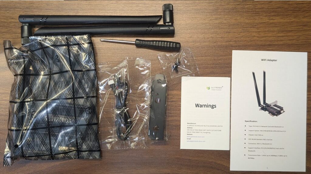 GLOTRENDS AC1200 WiFi 5 PCIeカードの中身