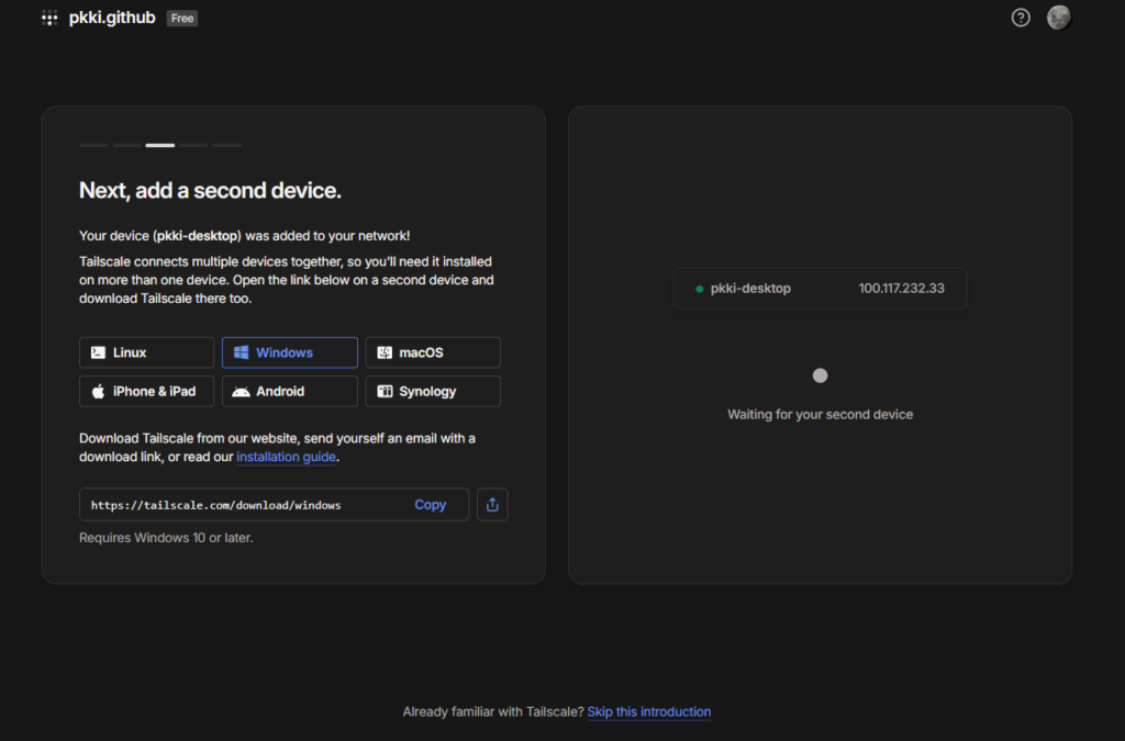 Tailscale Wating for your second device