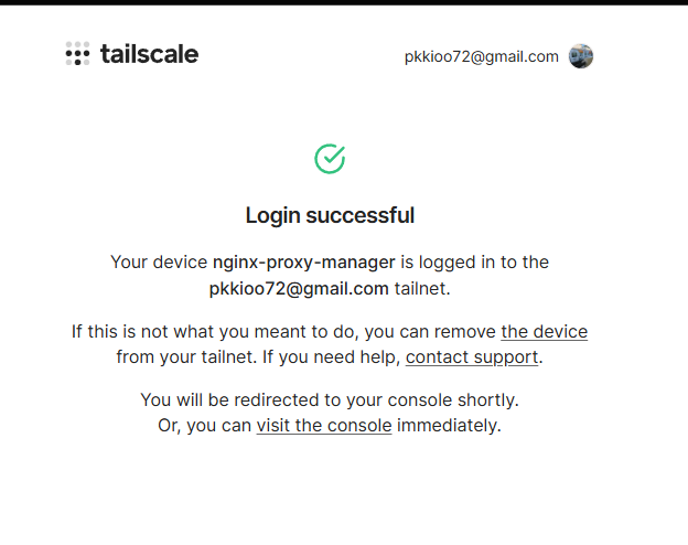 tailscale login successful