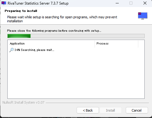 RivaTunner Statistics Server 7.3.7 Setup インストール準備中画面