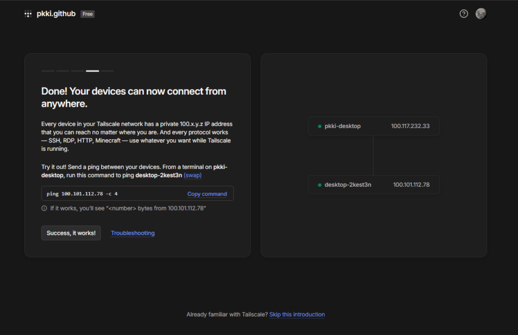 Tailscale 両方インストール出来た時