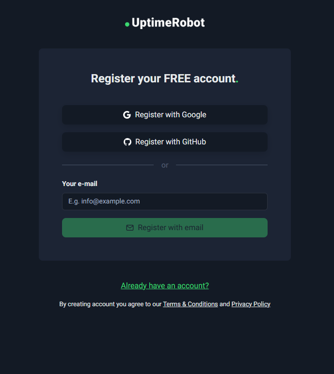 UptimeRobot アカウント作成