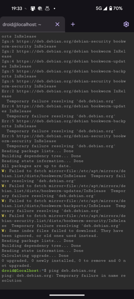 Linuxターミナル ネットつながらない時