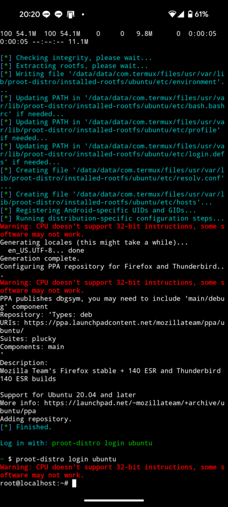 proot-distro login ubuntu