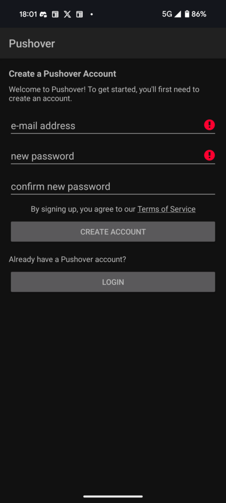 Pushover アカウント作成