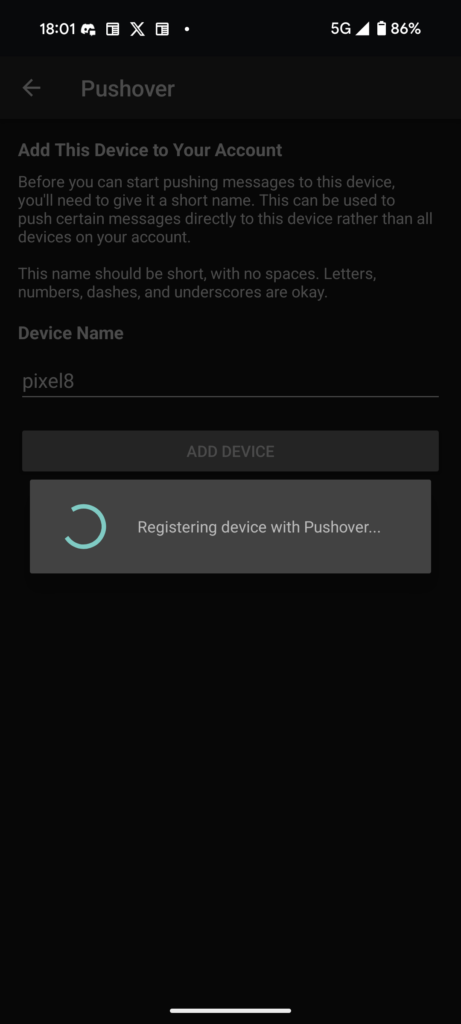 Pushover デバイス追加