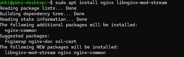 sudo apt install nginx libnginx-mod-stream実行