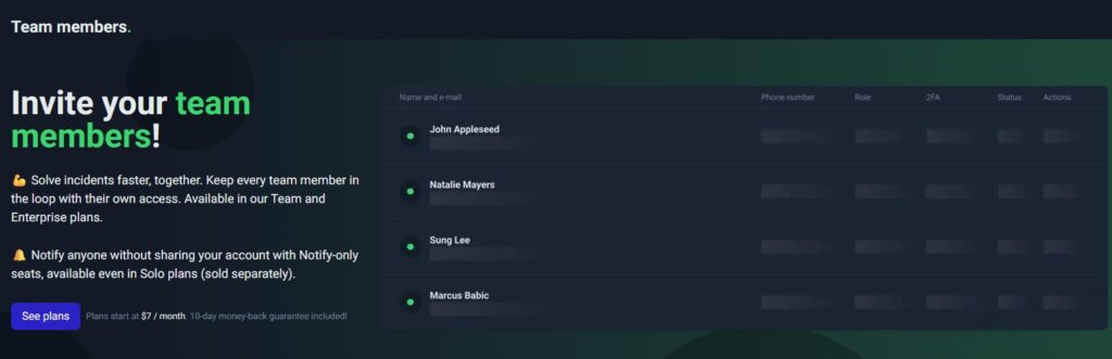 UptimeRobot チームメンバー
