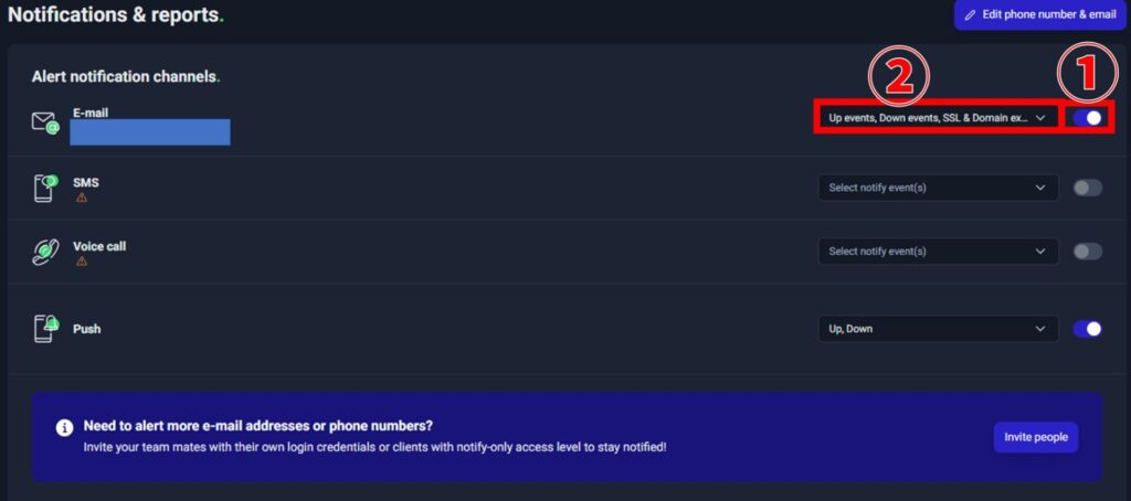 UptimeRobot Notifications & reports 通知設定