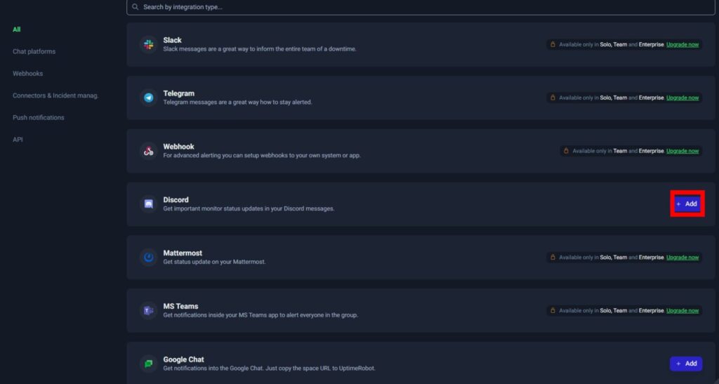 UptimeRobot 連携一覧 Discord