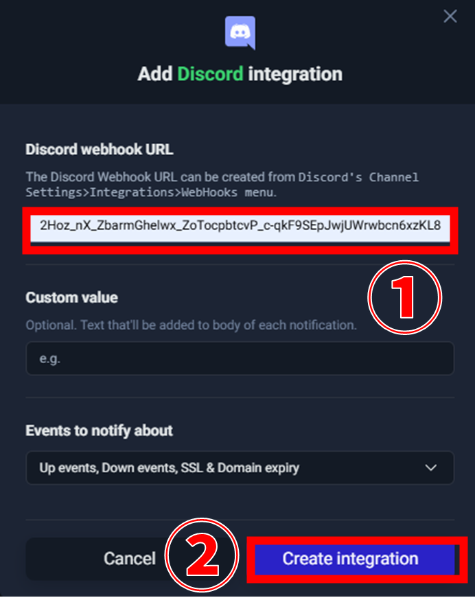 UptimeRobot Add discord integration