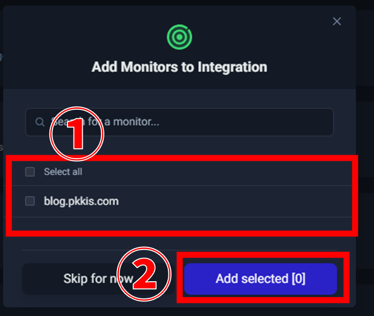 UptimeRobot Add monitors to integration