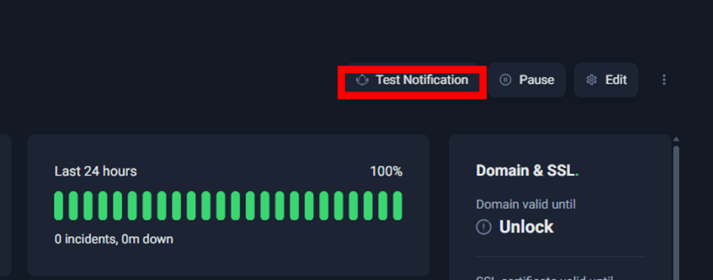 UptimeRobot モニターのTest Notificaiton