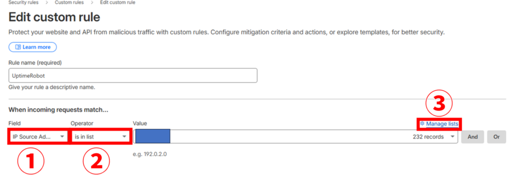 カスタムルール からリスト一覧を開く