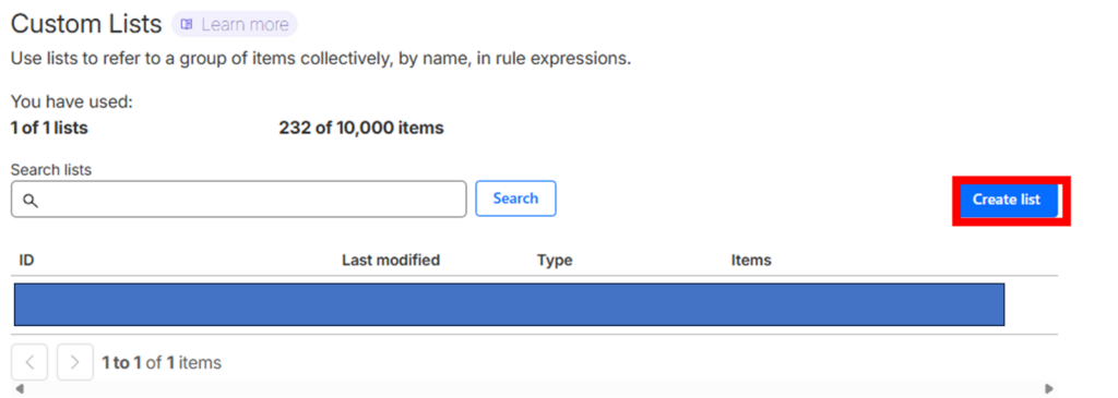 Cloudflare Custom Lists 
Create list
