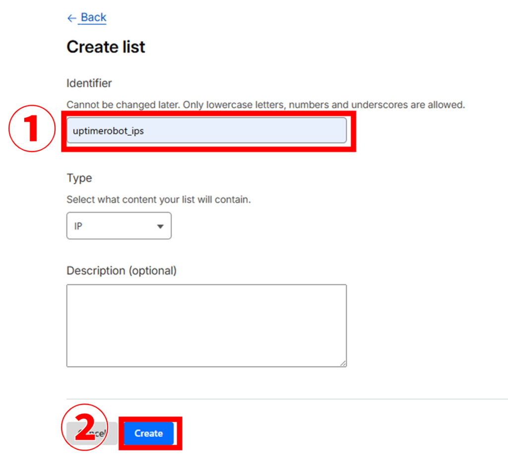 Cloudflare Custom Lists Create list