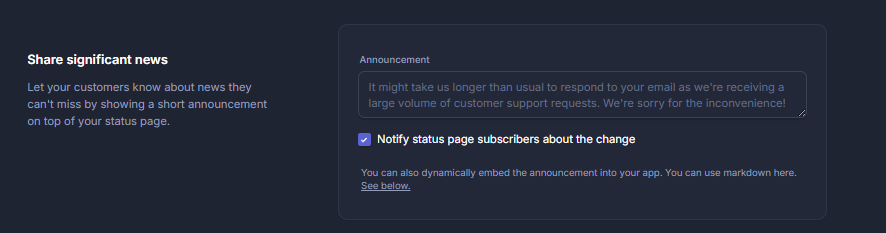 Better Stack ステータスページ設定