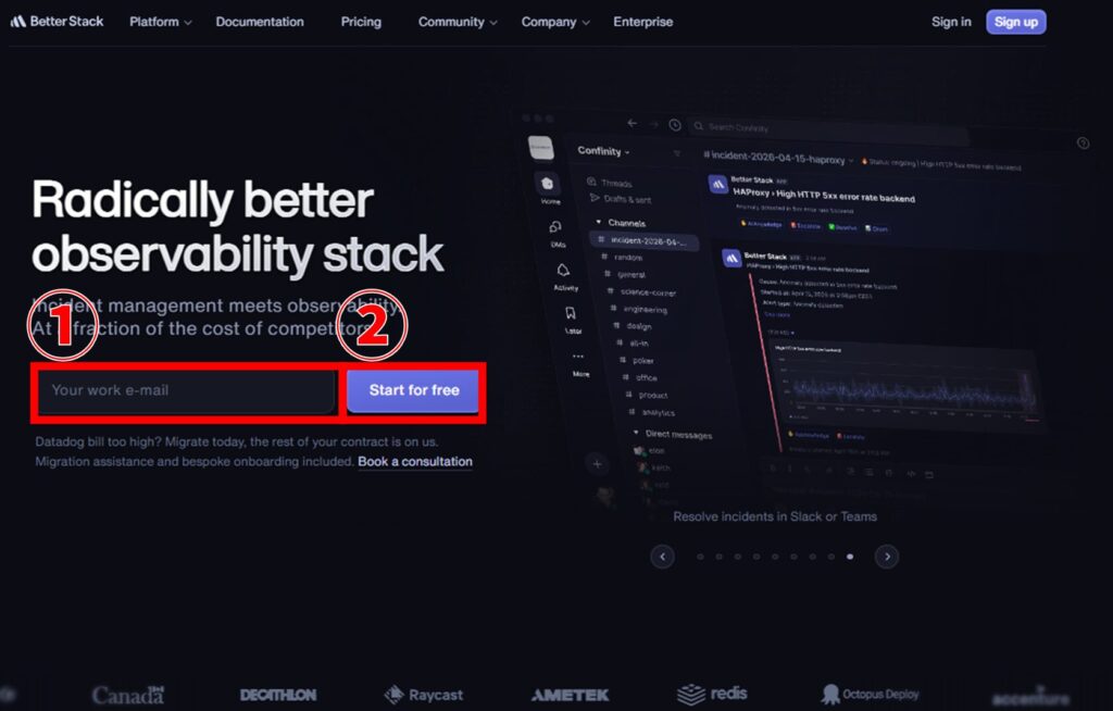 Better Stack アカウント作成 メールアドレス入力