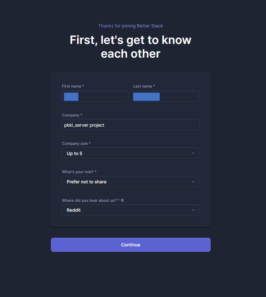 Better Stack アカウント作成 