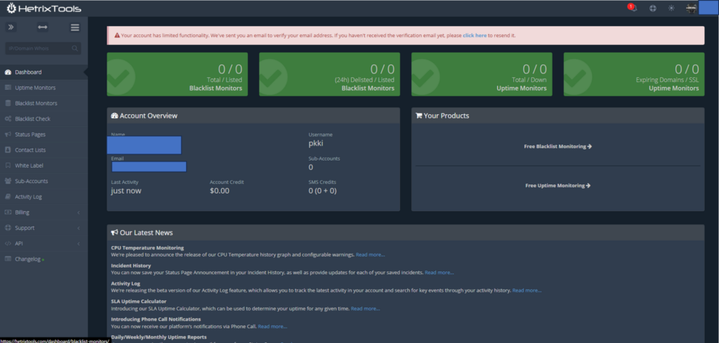 HetrixTools ダッシュボード