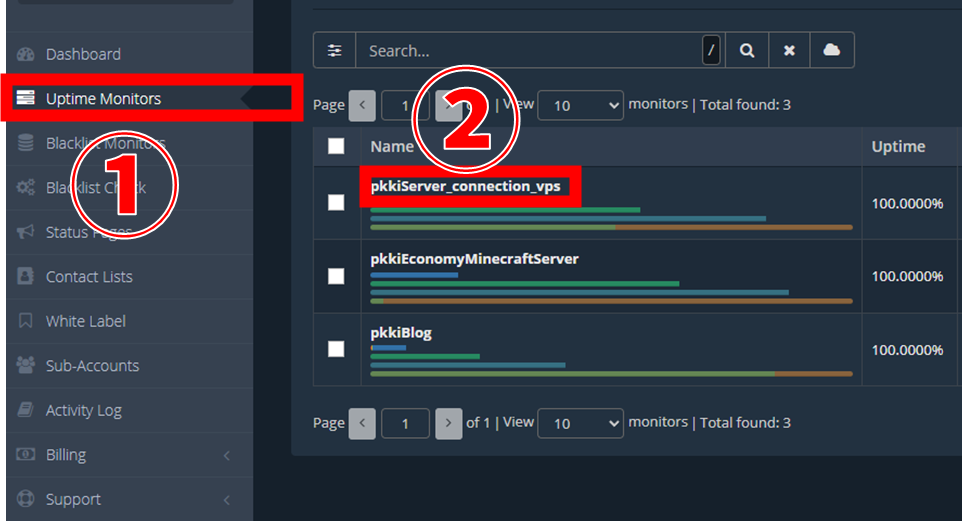 HetrixTools Uptime Monitors モニター一覧から選択