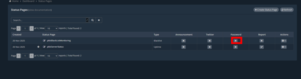HetrixTools ステータスページ パスワード設定