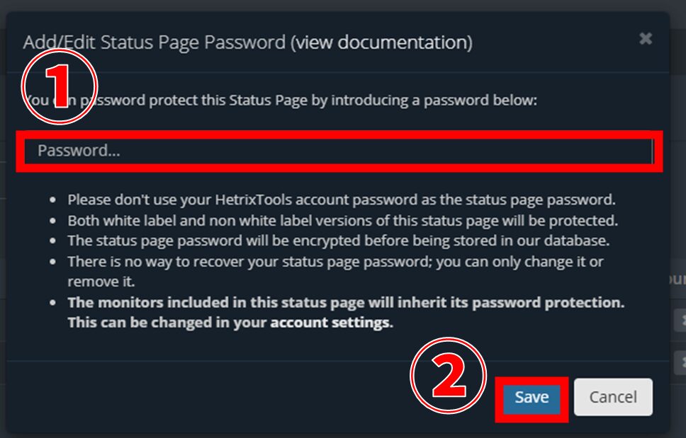 HetrixTools ステータスページ パスワード設定