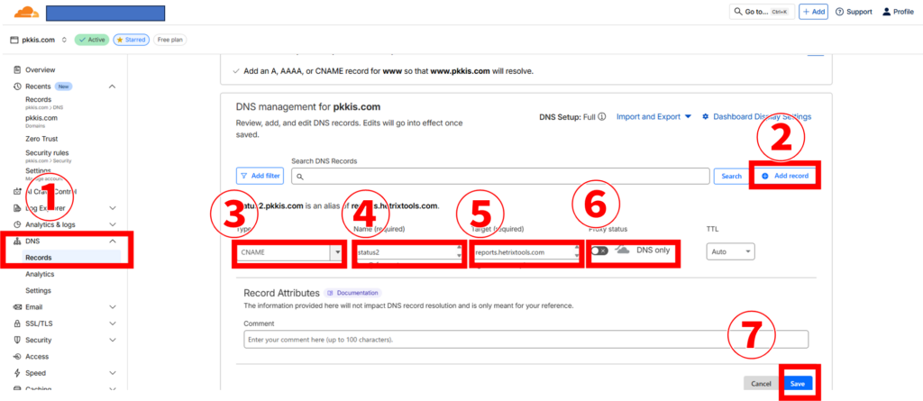 HetrixTools ステータスページ カスタムドメイン設定 CloudFlare側の設定