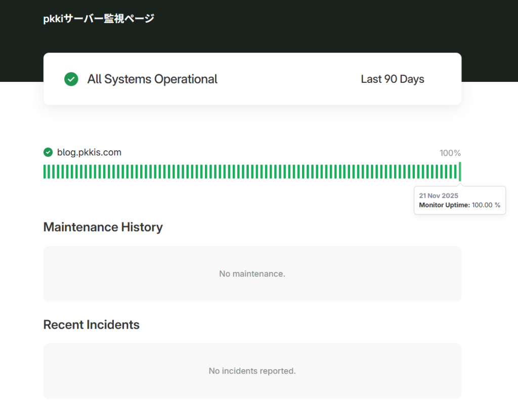 pulsetic ステータスページ