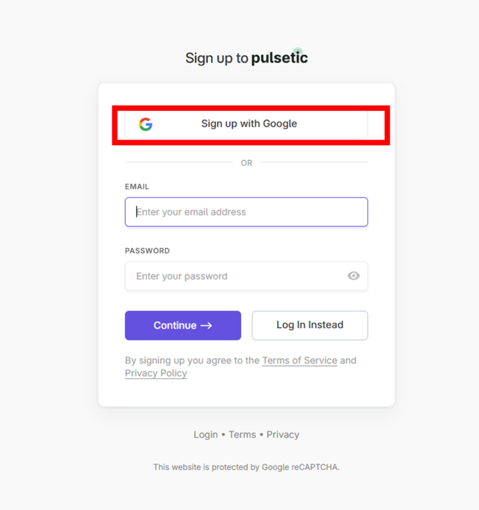pulsetic アカウント作成