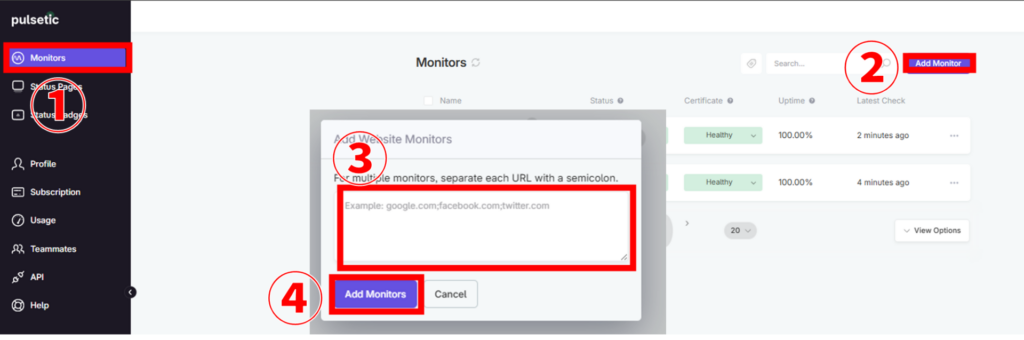 pulsetic モニター追加