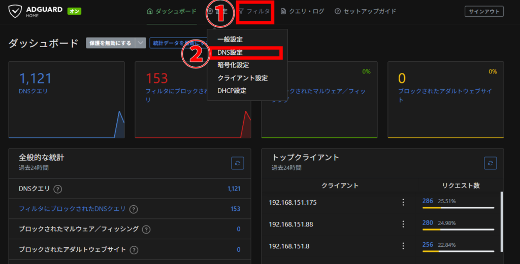 AdGuard Home DNS設定開き方