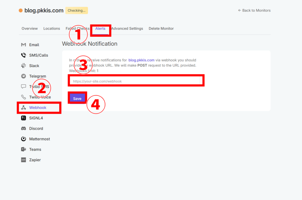 pulsetic webhook設定