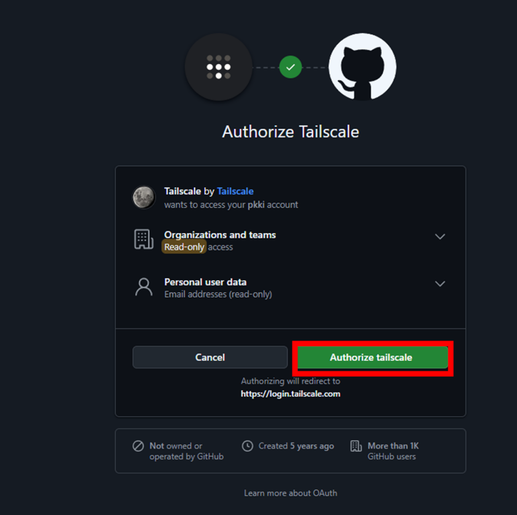Tailscale Github認証