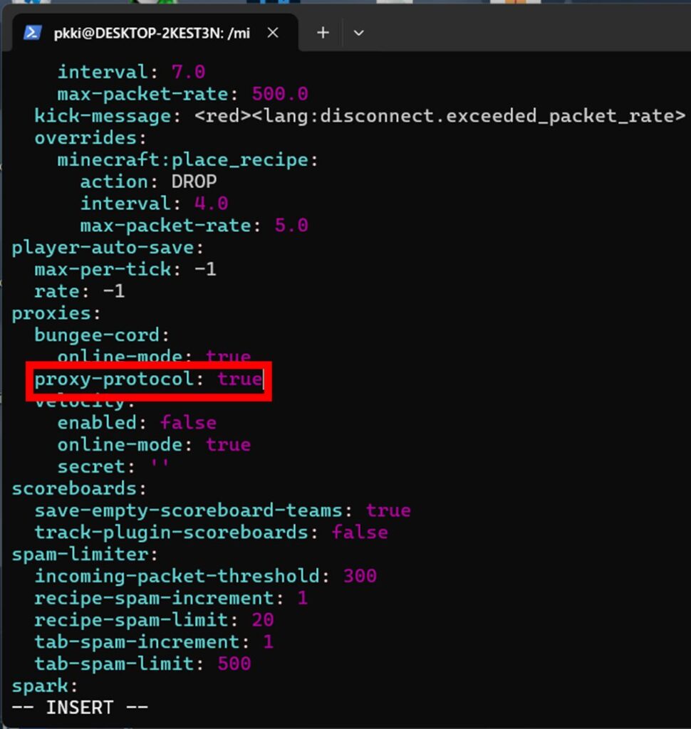 PaperMC proxy-protocol有効 config/paper-global.yml