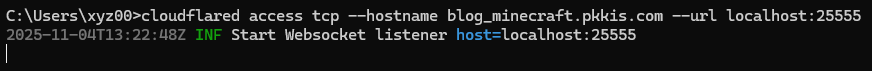 cloudflared access tcp --hostname ホスト名 --url localhost:25565
