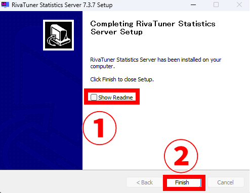 RivaTunner Statistics Server 7.3.7 Setup セットアップ終了画面